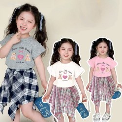 White Bear Top Set Assimetry Plaid Skort