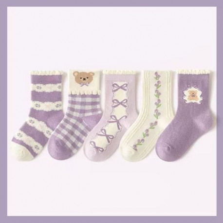 Purple Bear Winter Socks