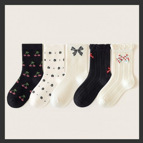 Black White Cherry Winter Socks