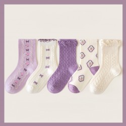 Purple Ribbon Winter Socks