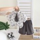 3in1 Panda Shirt Set Grey Short + Tie
