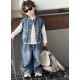 3in1 White Long Sleeve T-Shirt Set Denim Vest and Pants