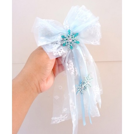 Blue Sparkle Snowflakes Ribbon Hair clips