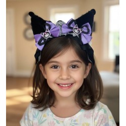 Kur0mi Black Purple Lace Ribbon Ruffles Headband