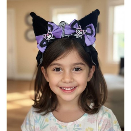 Kur0mi Black Purple Lace Ribbon Ruffles Headband