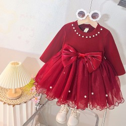 Red Pearl Big Ribbon Dress