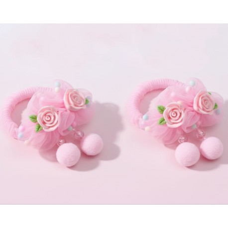 2Pcs Rose Flowers Pompom Hairbands