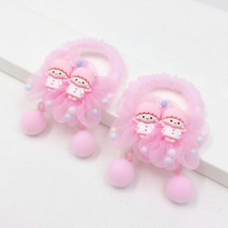 2pcs Twin Flowers Pompom Hairbands