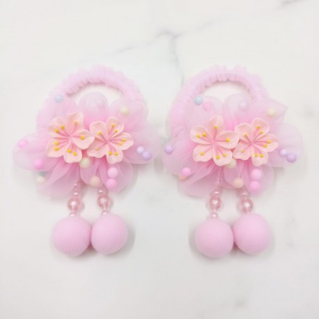 2pcs Sakura Flowers Pompom Hairbands