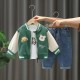 3in1 Green Bear Car Jacket Set White LS Top Set Denim Pants