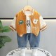 3in1 Orange Bear Car Jacket Set White LS Top Set Denim Pants