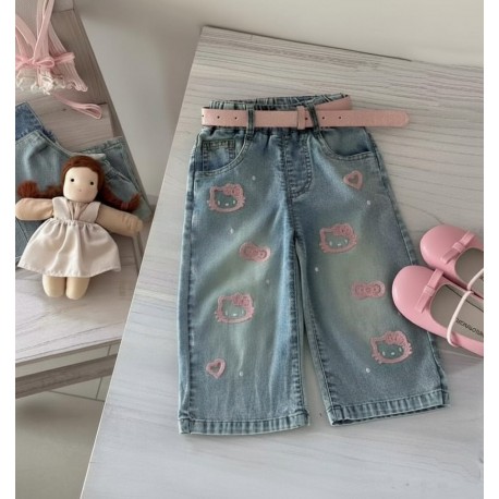Hell0 K1tty Embroidery Denim Pants (no belt) 
