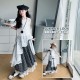 White Assimetrical Lace Top Set Plaid Long Skirt