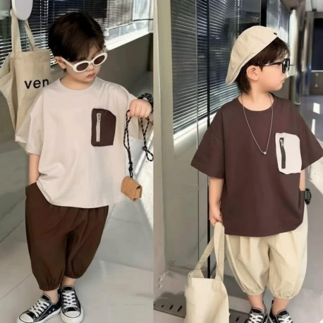 Zipper Pocket Top Set Pants