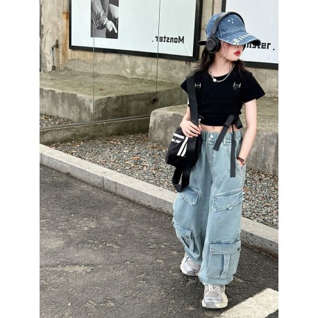 Korean Wide Cargo Denim Pants (pants only)