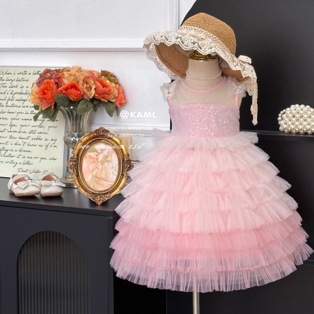 Pink Butterfly Sparkle Layered Tutu Dress