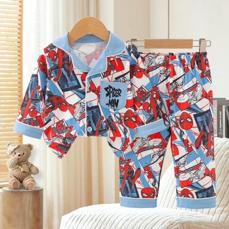 Light Blue Sp1derman Organic Button Pyjamas