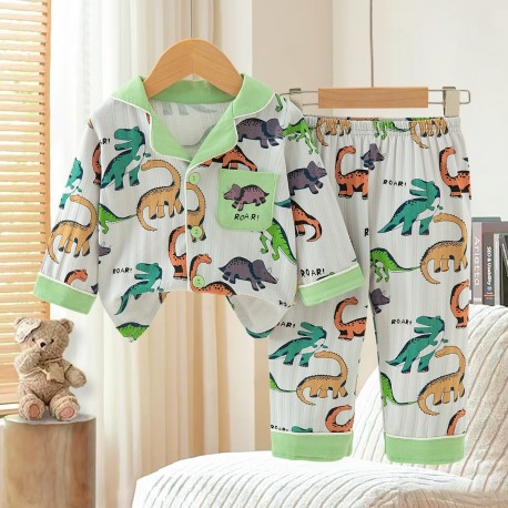 Green Dinosaurs Organic Button Pyjamas