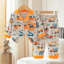 Grey Heavy Equipment Organic Button Pyjamas