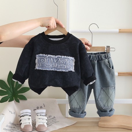 Black Pumer Top Set Denim Pants