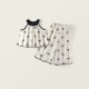 White Black Little Ribbon Top Set Pants