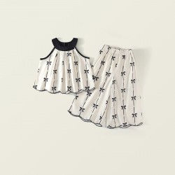 White Black Little Ribbon Top Set Pants