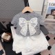 Grey Lace Ribbon Top Set White Lace Skirt