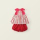 Red White Stripe Ear Bunny Top Set Short