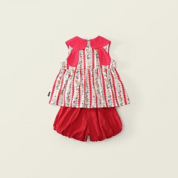 Red White Stripe Ear Bunny Top Set Short