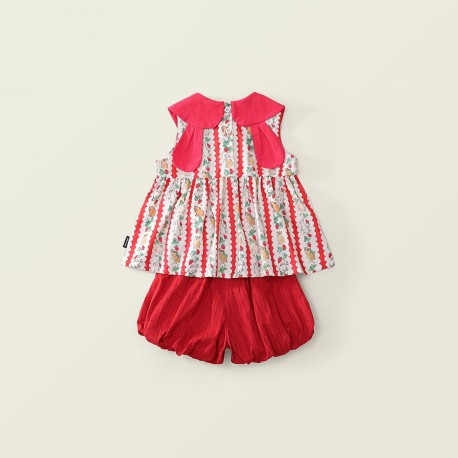 Red White Stripe Ear Bunny Top Set Short
