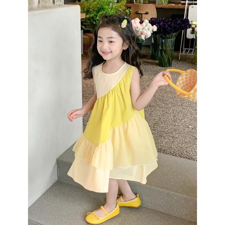 Yellow Assimetrical Layered Dress