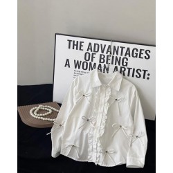 White Little Ribbon Ruffles Shirts