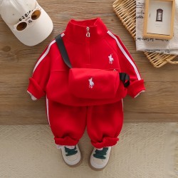 3in1 Red White P0L0 Top Set Pants + Bags