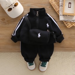 3in1 Black White P0L0 Top Set Pants + Bags