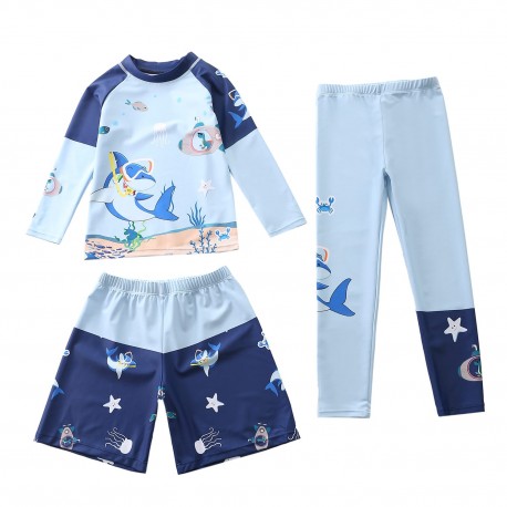 3in1 Blue Navy Shark Top Short Pants Swimsuits