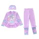 3in1 Purple Unicorn Ruffles Swimsuits + Hat