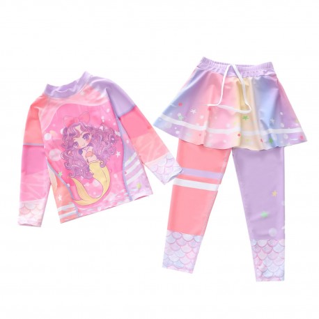 Peach Purple Mermaid Skirt Pants Long Swimsuits