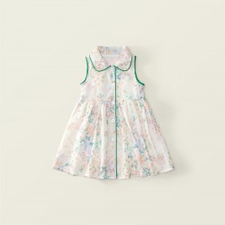 White Green Floral Eyelets Dress