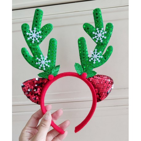 Red Green Flip Sequin Ear Antlers Headband