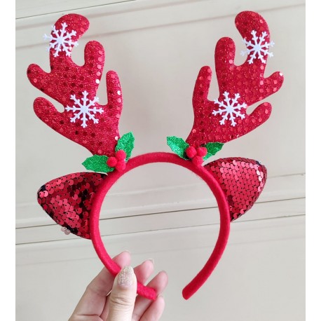 Red Flip Sequin Ear Antlers Headband