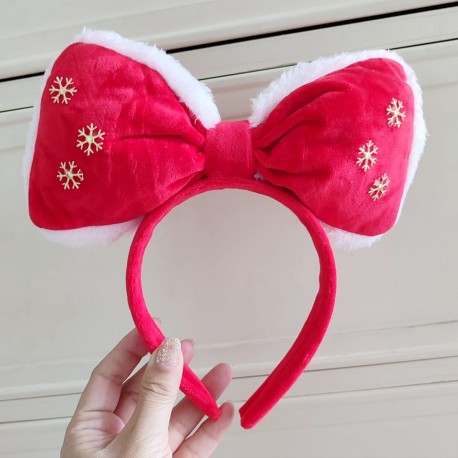 Red White Fur Puffy Ribbon Headband