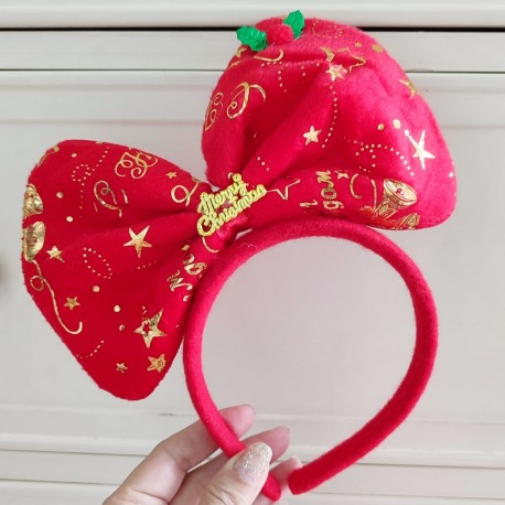 Red Gold Merry Xmas Big Ribbon Headband