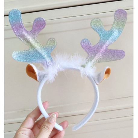 White Rainbow Glittery Antlers Fur Headband