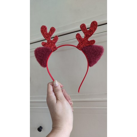Red Antlers Ears Fur Headband