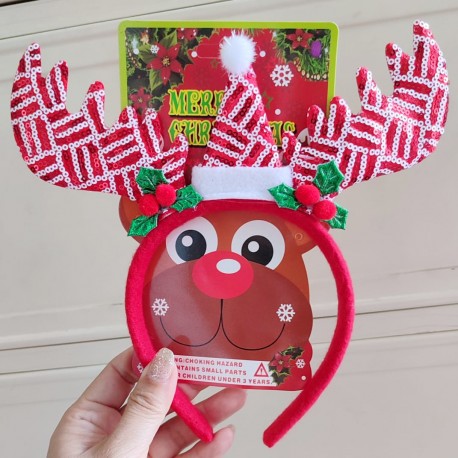 Red White Sequins Hat Antlers Headband