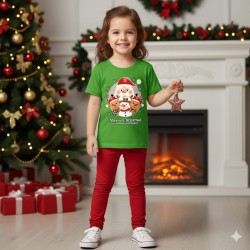 Green Xmas Cute Santa T-Shirt
