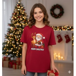 Red Xmas Deer Santa T-Shirt