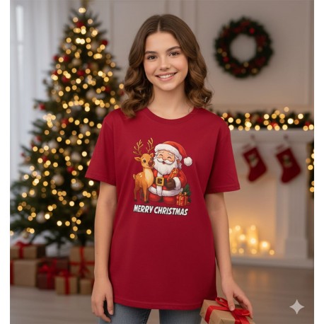 Red Xmas Deer Santa T-Shirt