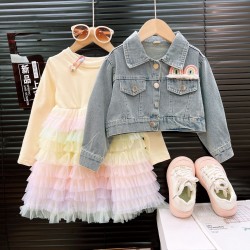 2in1 Rainbow Denim Jacket Set Layered Tutu Dress