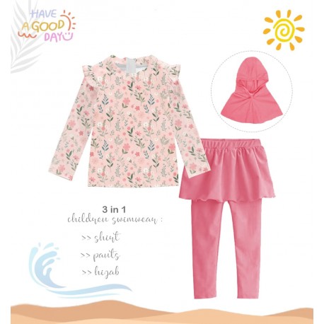 3in1 Peach Floral Ruffles Swimwear